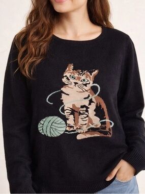 Astrologie Cat Knit Sweater Size XL Navy Blue Animal